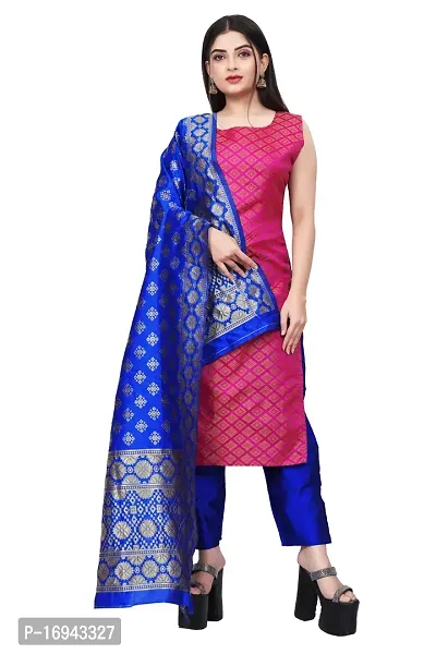 Elegant Pink Silk Jacquard Dress Material with Dupatta For Women-thumb0