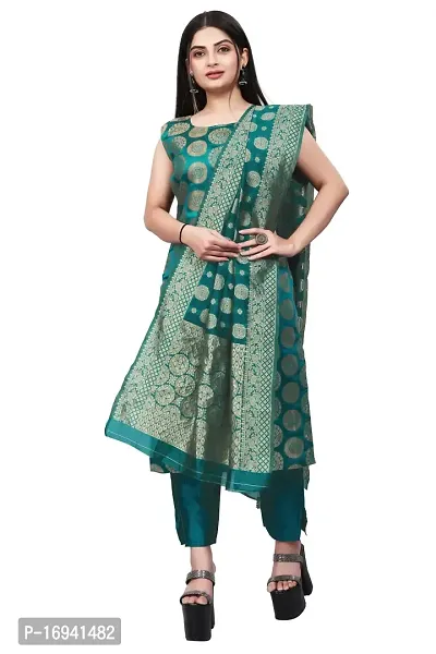 Elegant Teal Silk Jacquard Dress Material with Dupatta For Women-thumb0