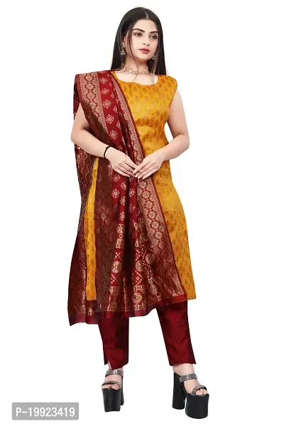 Elegant Yellow Jacquard Art Silk Kurta with Pant And Dupatta Set For Women