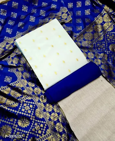 Fancy Banarasi Silk Unstitched  Suit With Duppata-thumb0