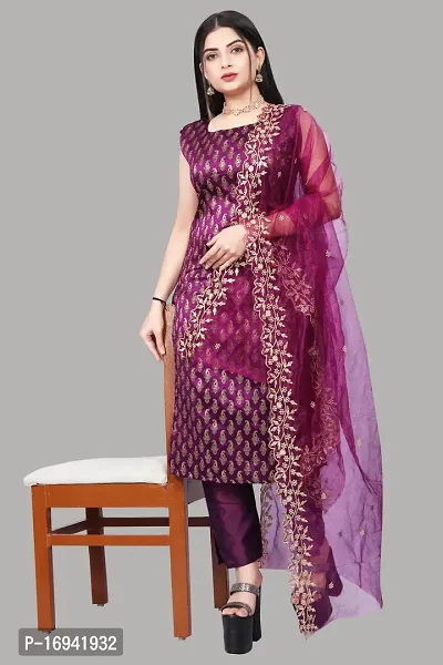 Elegant Purple Silk Jacquard Dress Material with Dupatta For Women-thumb0