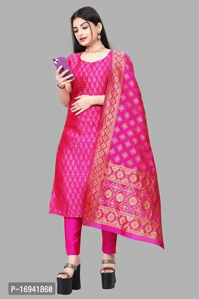 Elegant Pink Silk Jacquard Dress Material with Dupatta For Women