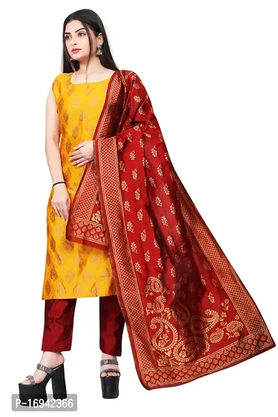 Elegant Yellow Silk Jacquard Dress Material with Dupatta For Women-thumb0