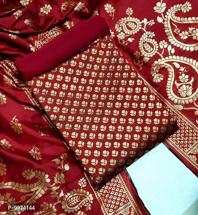 Fancy Banarasi Silk Unstitched  Suit With Duppata-thumb0