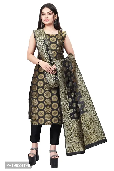 Elegant Black Jacquard Art Silk Kurta with Pant And Dupatta Set For Women-thumb0