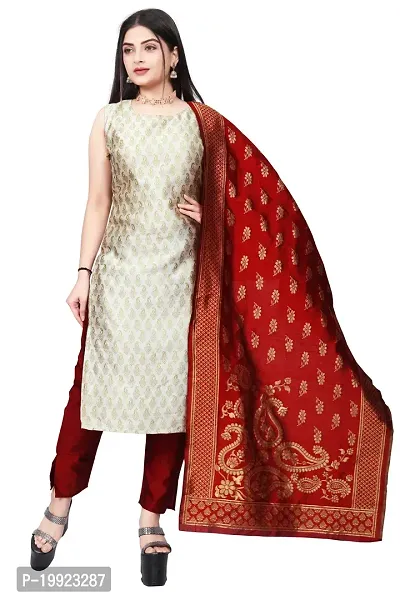 Elegant Beige Jacquard Art Silk Kurta with Pant And Dupatta Set For Women