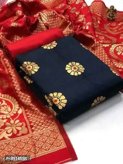 Fancy Banarasi Silk Unstitched  Suit With Duppata-thumb0