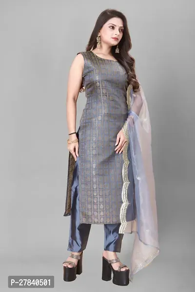 Designer Silk Unstitched Dress Material Top With Bottom Wear And Dupatta Set for Women-thumb0