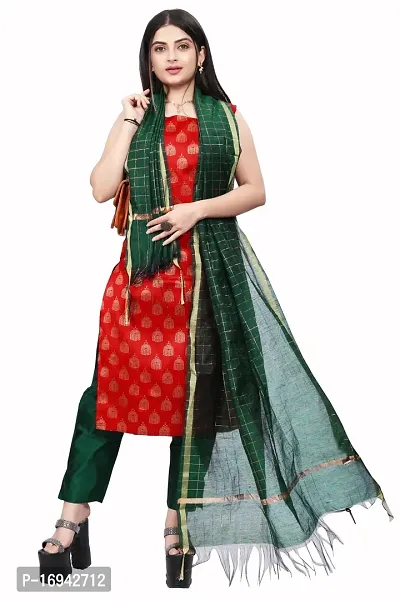 Elegant Red Silk Jacquard Dress Material with Dupatta For Women-thumb0