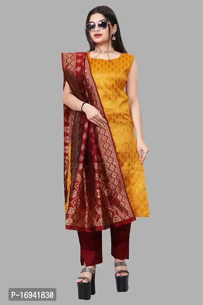 Elegant Yellow Silk Jacquard Dress Material with Dupatta For Women