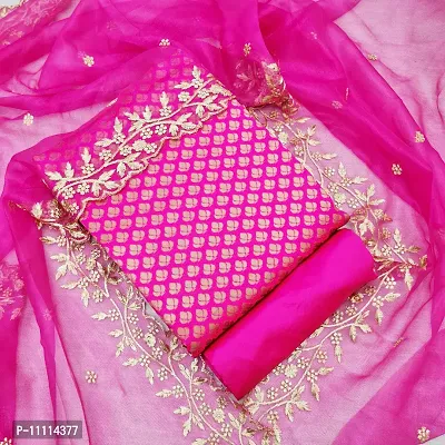 Elegant Pink Jacquard  Dress Material with Dupatta For Women-thumb0