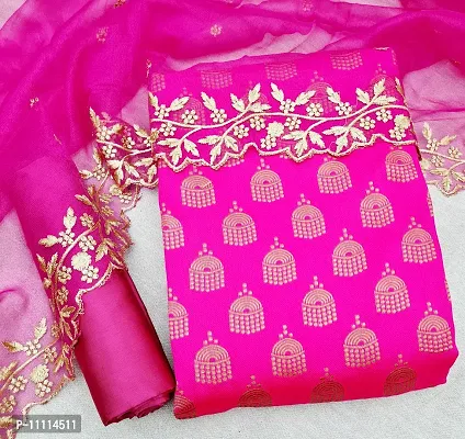 Elegant Pink Jacquard  Dress Material with Dupatta For Women