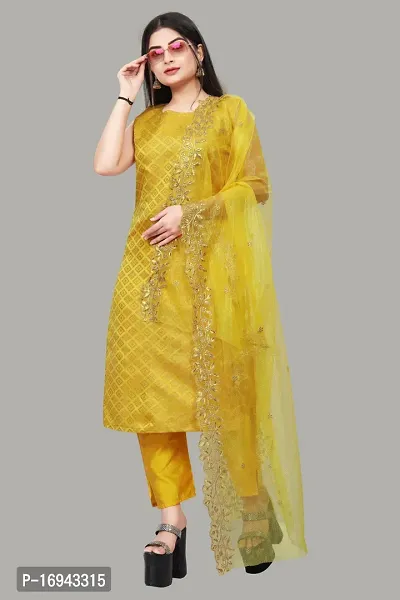 Elegant Yellow Silk Jacquard Dress Material with Dupatta For Women-thumb0