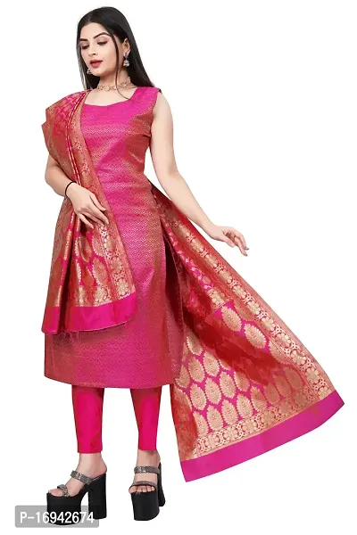 Elegant Pink Silk Jacquard Dress Material with Dupatta For Women-thumb0