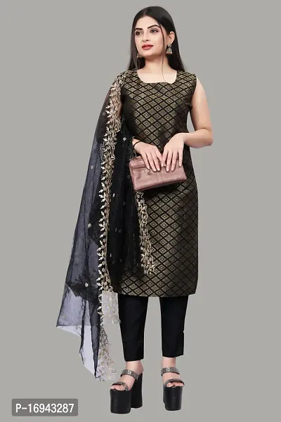 Elegant Black Silk Jacquard Dress Material with Dupatta For Women-thumb0