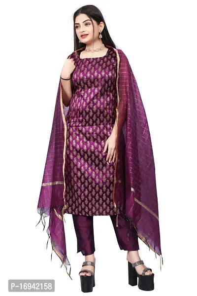 Elegant Purple Silk Jacquard Dress Material with Dupatta For Women