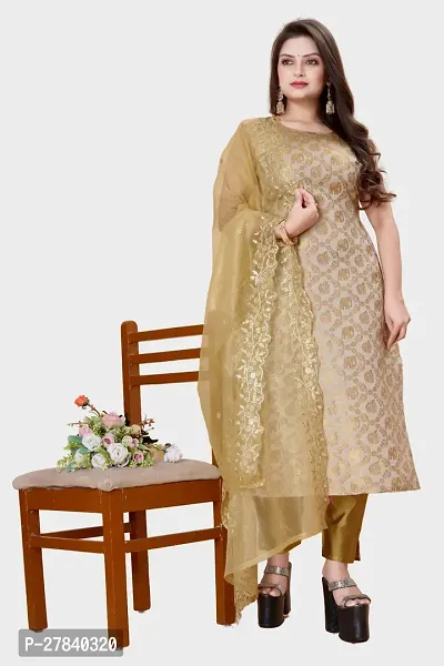 Designer Silk Unstitched Dress Material Top With Bottom Wear And Dupatta Set for Women-thumb0