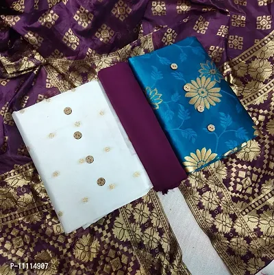 Elegant Banarasi Silk Dress Material With Dupatta Combo-thumb0