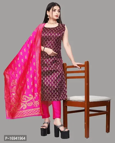 Elegant Purple Silk Jacquard Dress Material with Dupatta For Women-thumb0