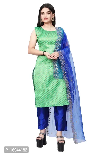 Elegant Green Silk Jacquard Dress Material with Dupatta For Women-thumb0