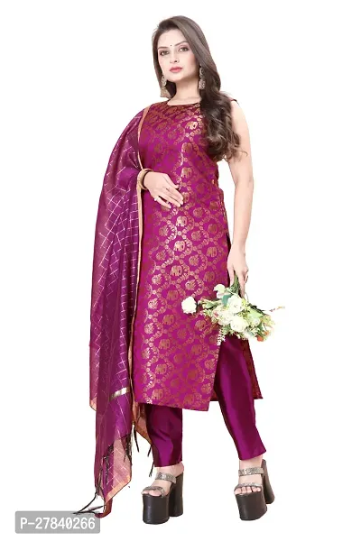 Designer Silk Unstitched Dress Material Top With Bottom Wear And Dupatta Set for Women-thumb0