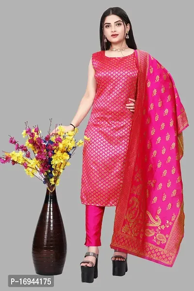 Elegant Pink Silk Jacquard Dress Material with Dupatta For Women-thumb0