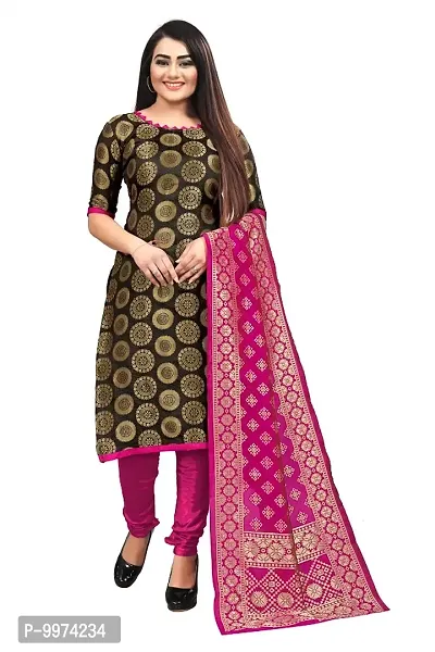 Fancy Banarasi Silk Unstitched  Suit With Duppata-thumb0