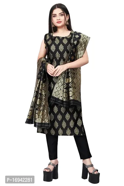 Elegant Black Silk Jacquard Dress Material with Dupatta For Women-thumb0