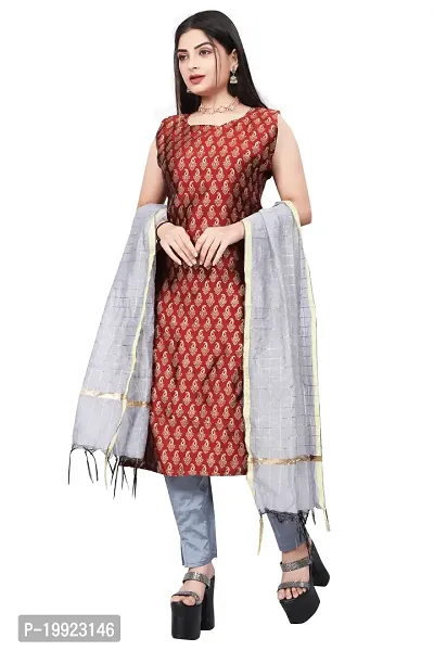 Elegant Maroon Jacquard Art Silk Kurta with Pant And Dupatta Set For Women-thumb0