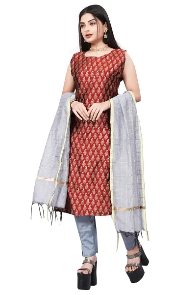 Elegant Jacquard Art Silk Kurta with Pant And Dupatta Set For Women