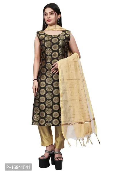 Elegant Black Silk Jacquard Dress Material with Dupatta For Women-thumb0