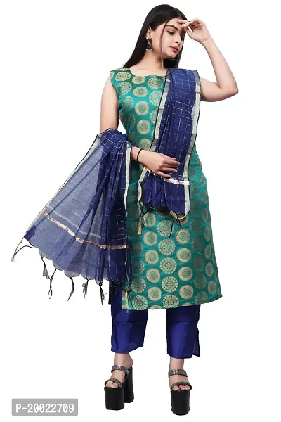 Womens Woven Design Kurta Pant With Dupatta Set