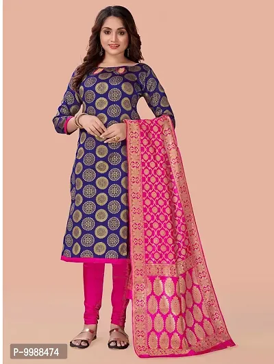 Fancy Banarasi Silk Unstitched  Suit With Duppata-thumb0