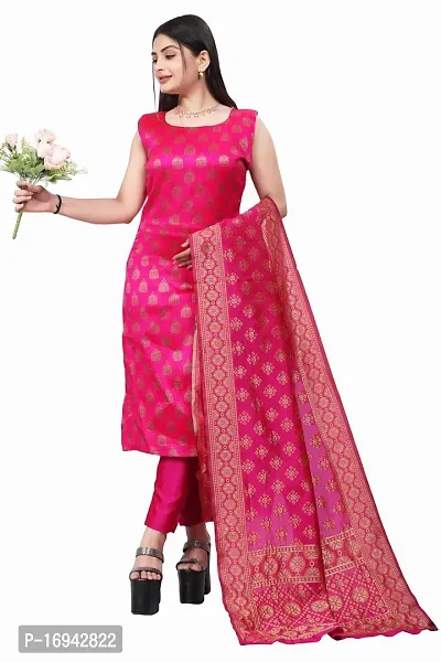 Elegant Pink Silk Jacquard Dress Material with Dupatta For Women-thumb0