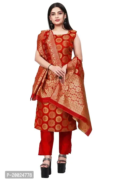 Womens Woven Design Kurta Pant With Dupatta Set