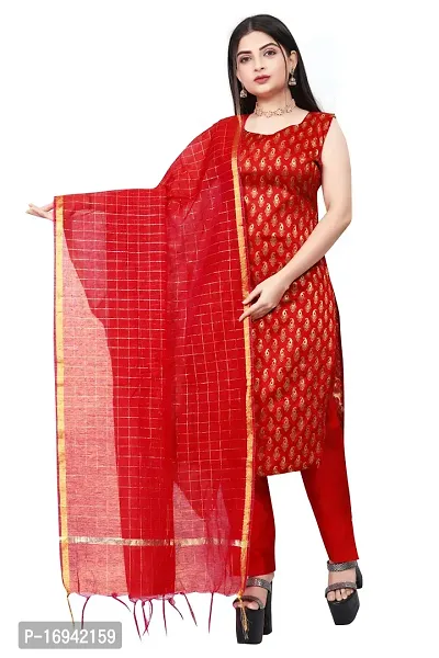 Elegant Red Silk Jacquard Dress Material with Dupatta For Women