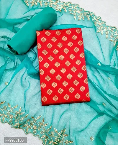 Fancy Banarasi Silk Unstitched  Suit With Duppata