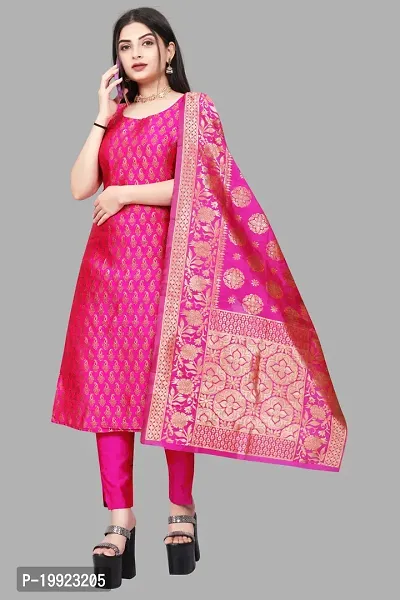 Elegant Pink Jacquard Art Silk Kurta with Pant And Dupatta Set For Women-thumb0