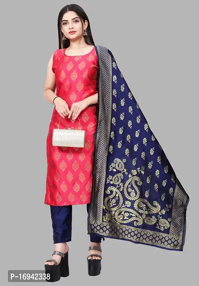 Elegant Pink Silk Jacquard Dress Material with Dupatta For Women-thumb0