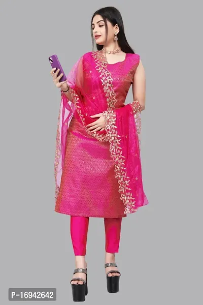 Elegant Pink Silk Jacquard Dress Material with Dupatta For Women-thumb0