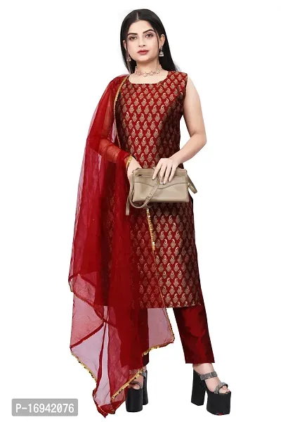 Elegant Maroon Silk Jacquard Dress Material with Dupatta For Women-thumb0