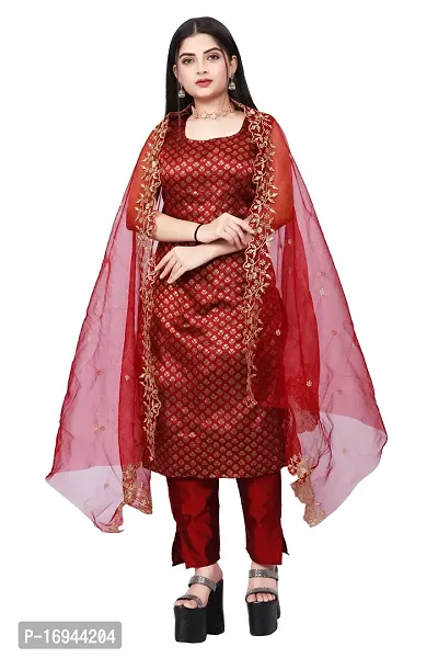 Elegant Maroon Silk Jacquard Dress Material with Dupatta For Women-thumb0