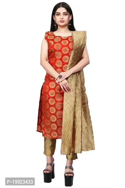 Elegant Red Jacquard Art Silk Kurta with Pant And Dupatta Set For Women-thumb0