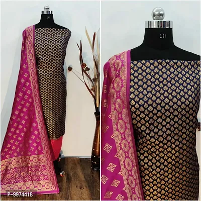 Fancy Banarasi Silk Unstitched  Suit With Duppata-thumb0