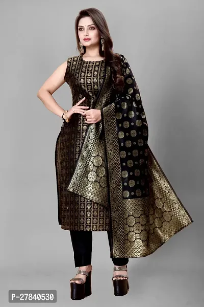 Designer Silk Unstitched Dress Material Top With Bottom Wear And Dupatta Set for Women-thumb0