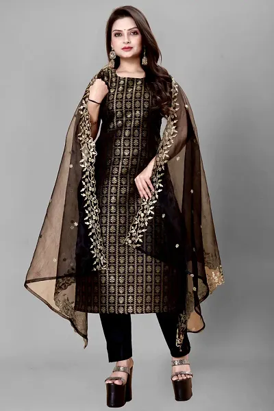 Elegant Banarasi Silk Jacquard Weave Dress Material with Dupatta For Women