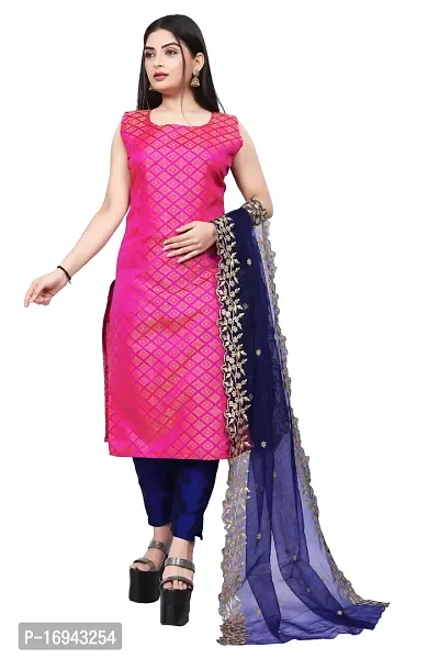 Elegant Pink Silk Jacquard Dress Material with Dupatta For Women-thumb0