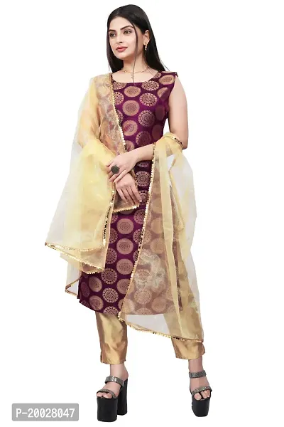 Womens Woven Design Kurta Pant With Dupatta Set