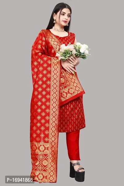 Elegant Red Silk Jacquard Dress Material with Dupatta For Women-thumb0