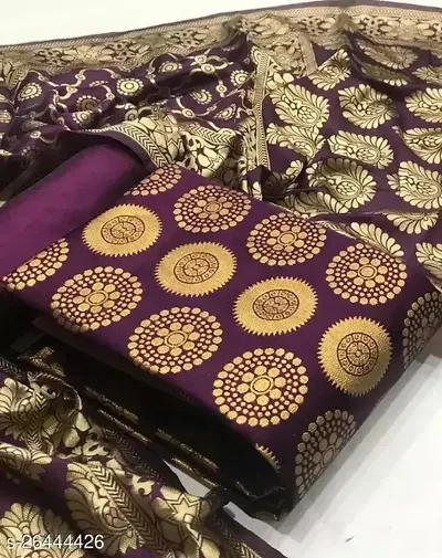 Gold Printed Banarasi Silk Dress Material